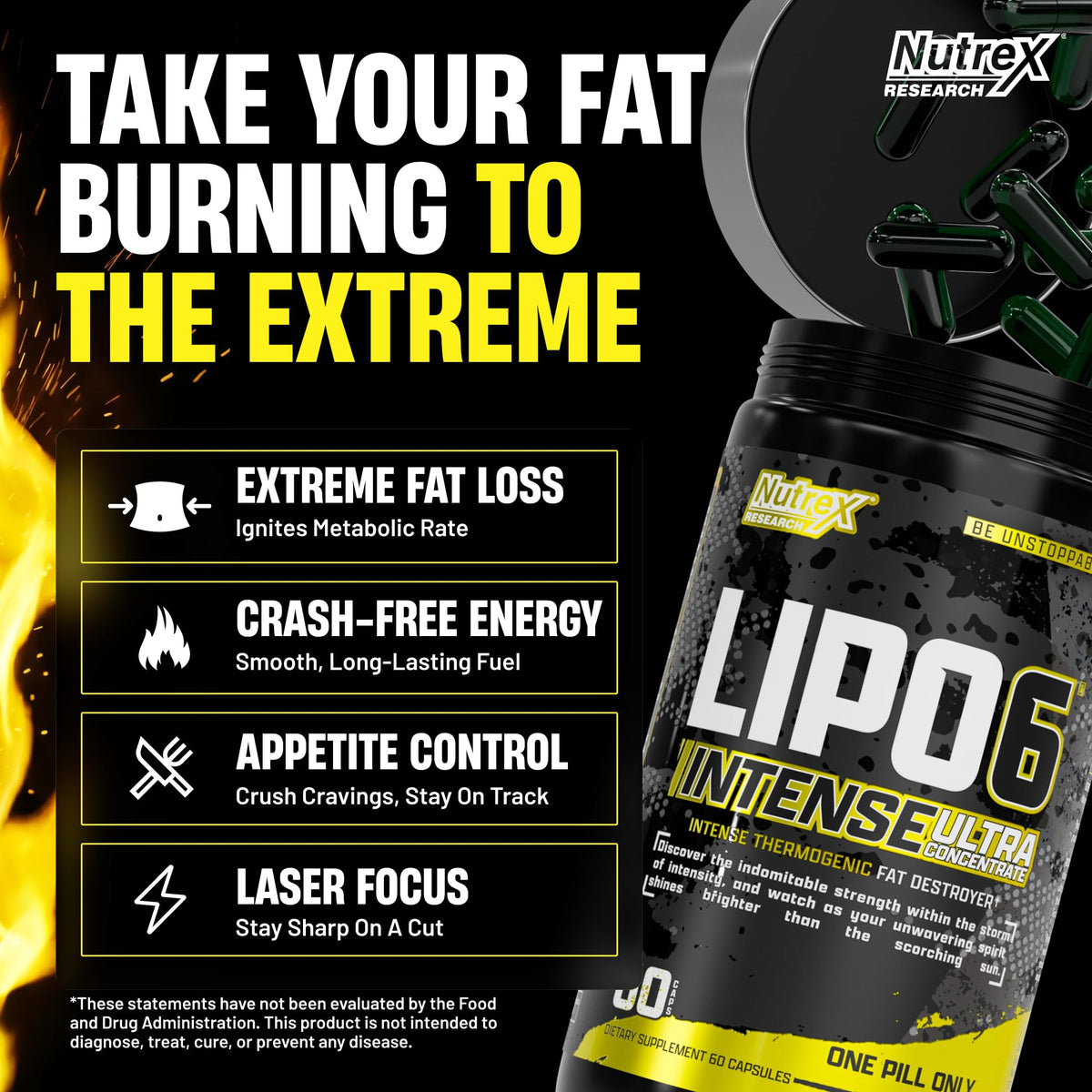 Nutrex Research Lipo6 Black Intense gélules sur fond blanc