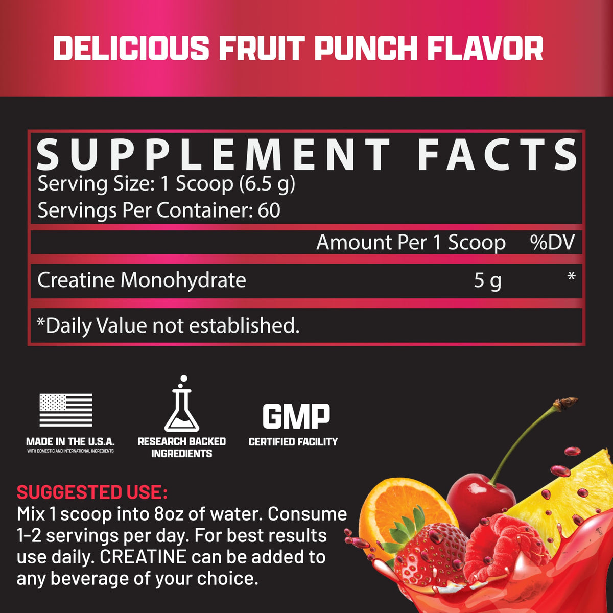 Nutrex Research Poudre de Créatine Fruit Punch vue de côté