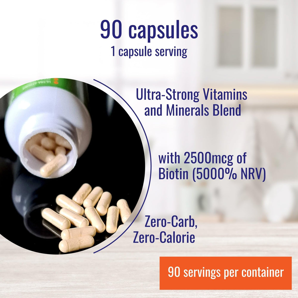 Nutri-Align Biotine 2500mcg capsules ouvertes sur une table