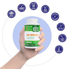 Nutri-Align Biotine 90 capsules avec des ingrédients sur fond blanc