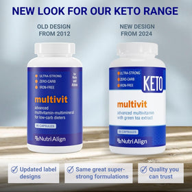 Nutri-Align Multivitamines Keto ingrédients sur fond blanc
