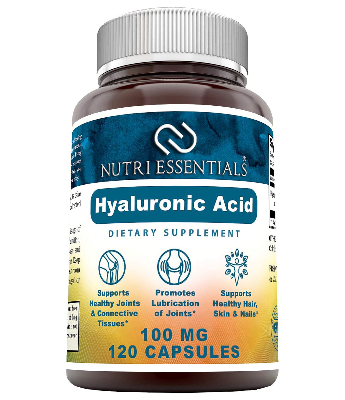 Nutri Essentials Acide Hyaluronique 100 mg 120 Capsules - Vue de l'avant
