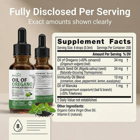 Nutri Huile d'Origan Tincture 59ml, étiquetage détaillé