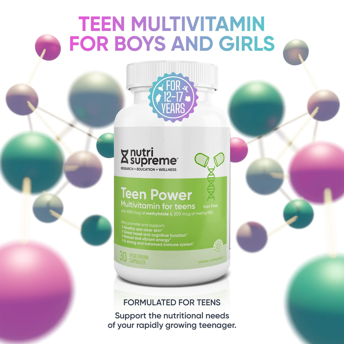 NUTRI- Multivitamines Teen capsules avec une main tenant une capsule