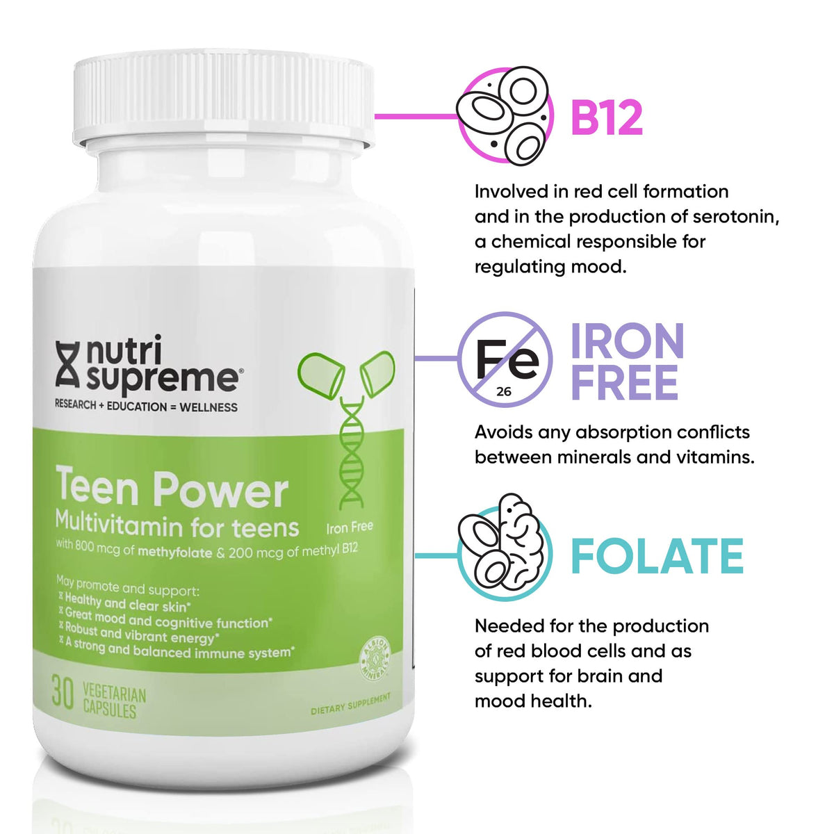 NUTRI- Multivitamines Teen capsules sur une table
