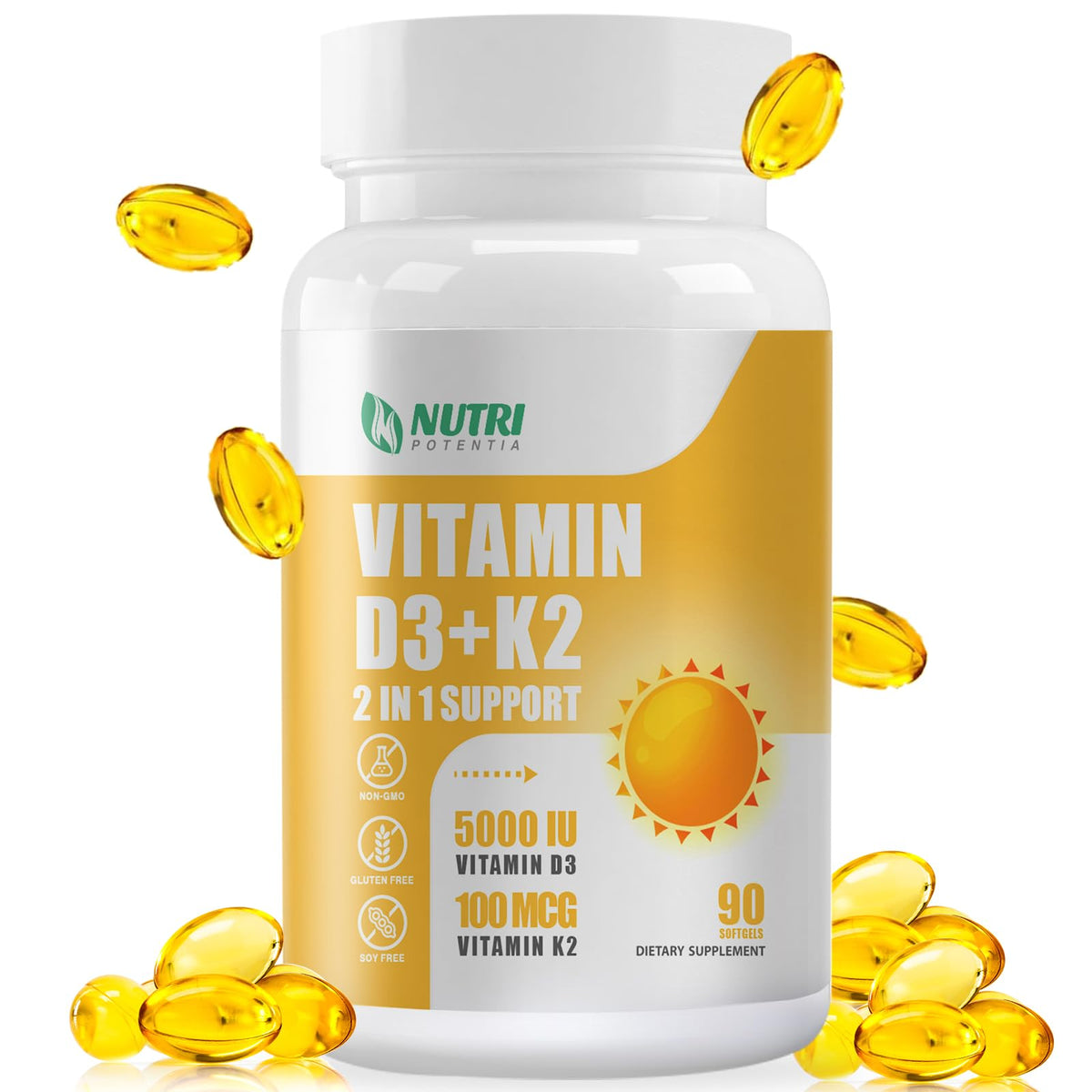 NUTRI POTENTIA Complément D3 K2 5000 IU 90 gélules vue avant