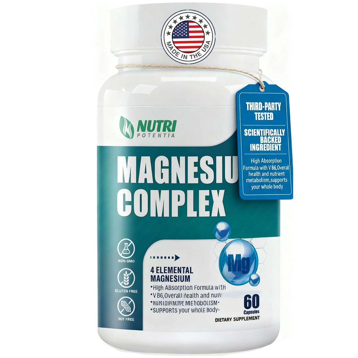 NUTRI POTENTIA Complexe de Magnésium 500mg 60 Capsules - vue de face