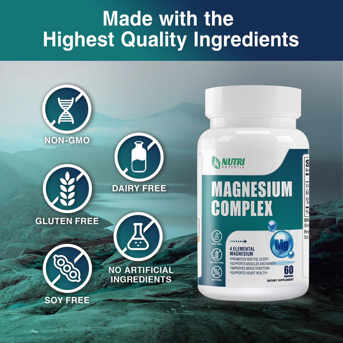 NUTRI POTENTIA Complexe de Magnésium 500mg - étiquette du produit