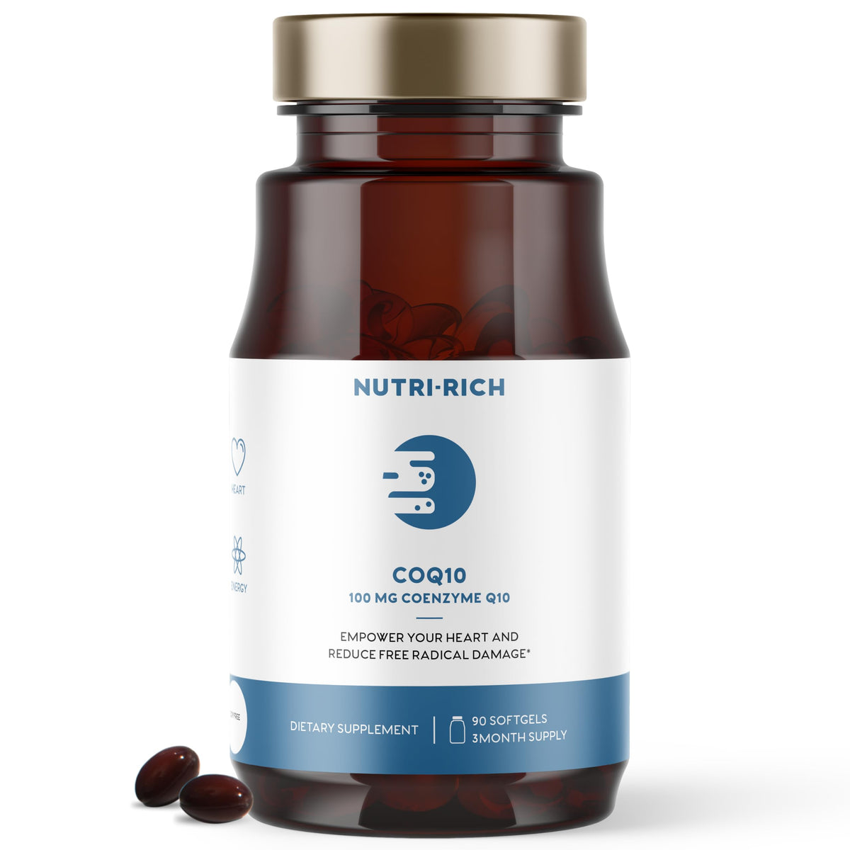 Nutri-Rich CoQ10 100mg gélules molles vue de face avec emballage