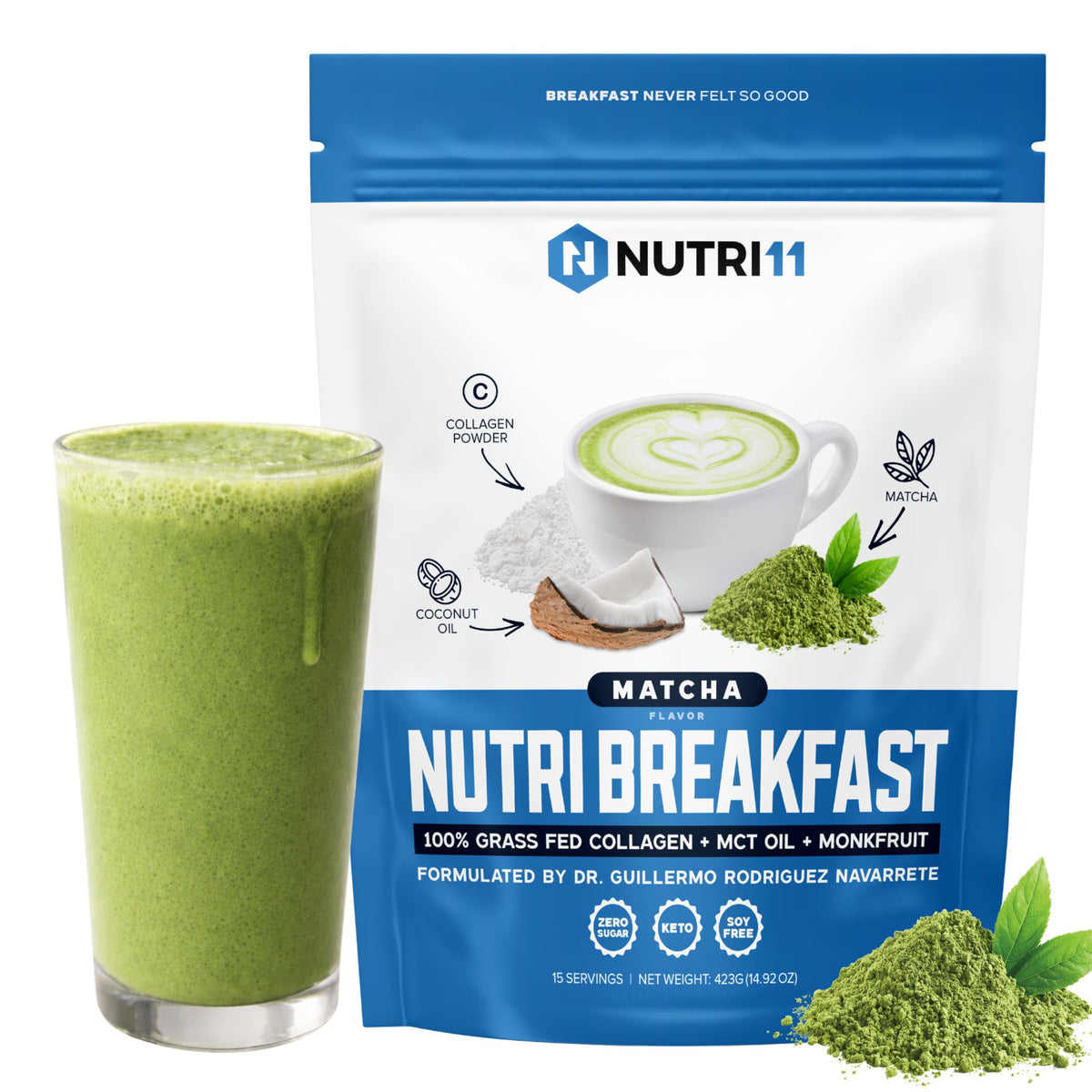 Nutri11 NutriBreakfast Poudre de Collagène Keto 508g vue de face