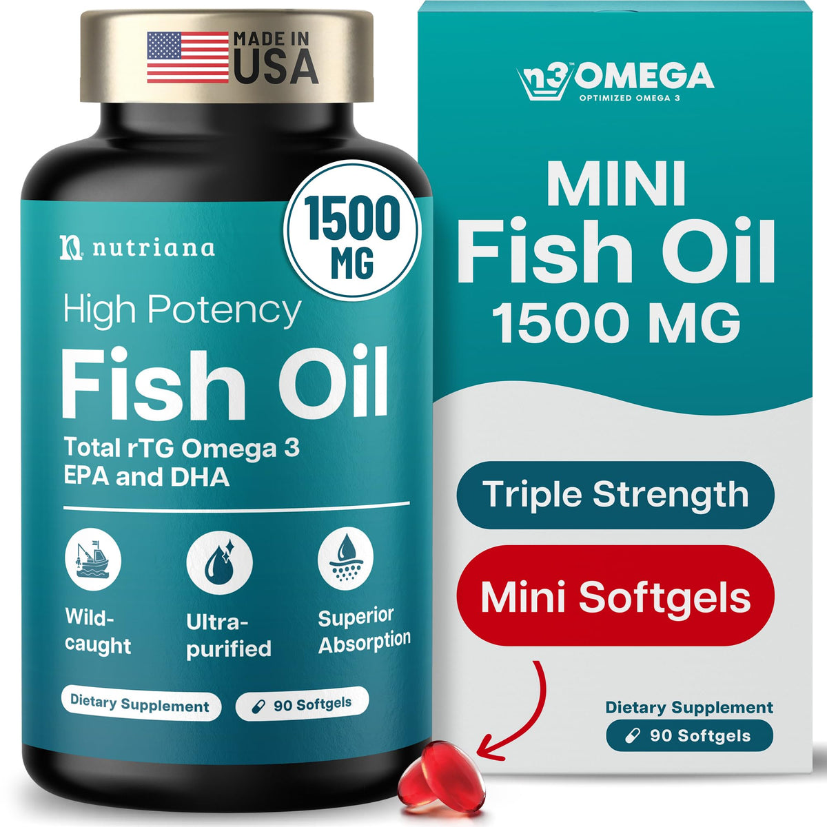 Nutriana Omega 3 Mini Capsules 1500mg EPA 800mg DHA boîte avant
