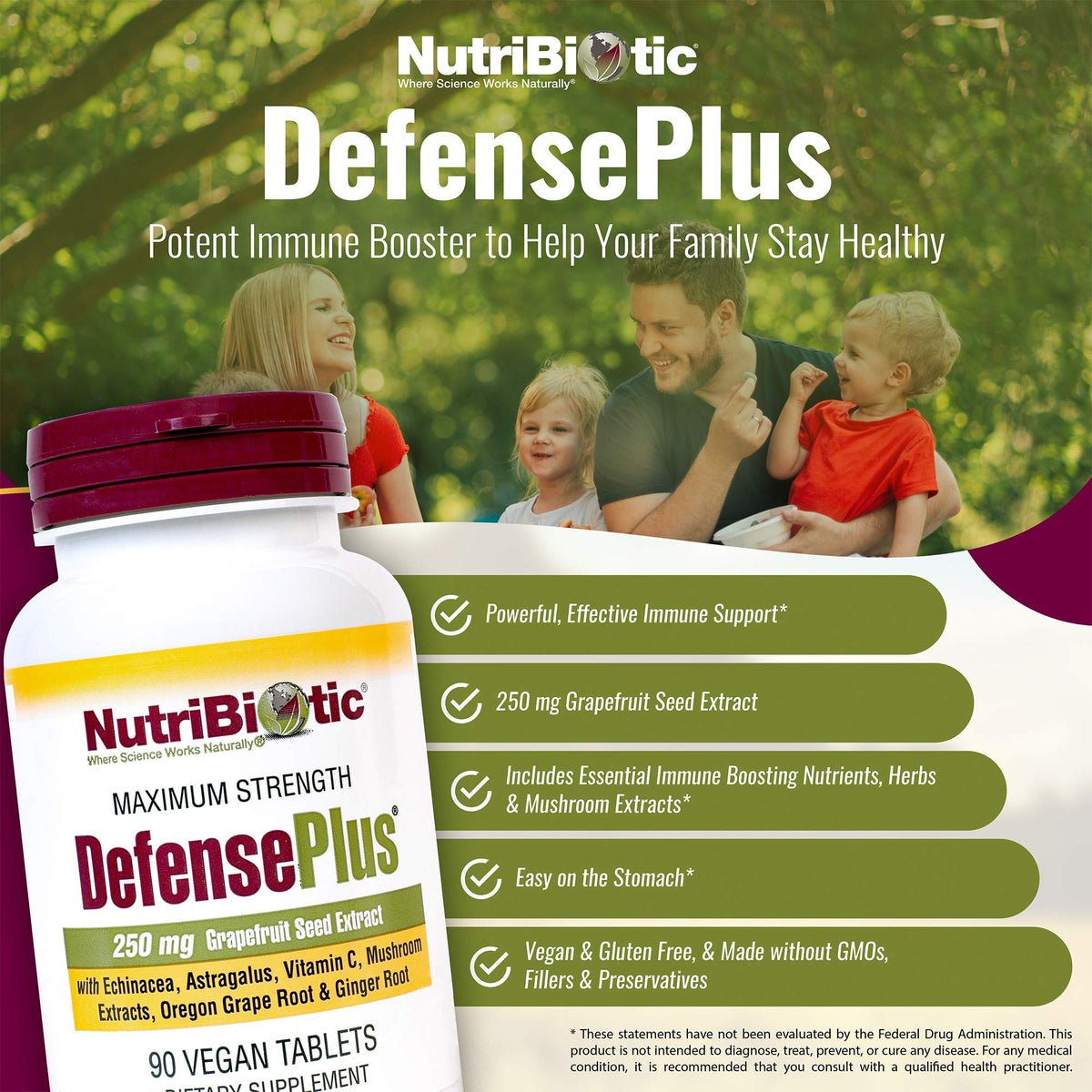 NutriBiotic DefensePlus, vue de côté de l'emballage