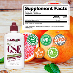 NutriBiotic Extrait de Graines de Pamplemousse 120 ml avec un verre d'eau