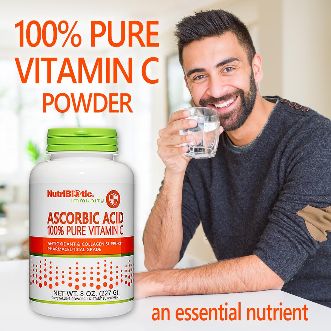NutriBiotic Poudre d'acide ascorbique 2000 mg vue de côté