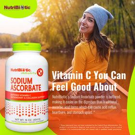 NutriBiotic Poudre de Vitamine C Buffered Sodium Ascorbate 490g avec cuillère doseuse
