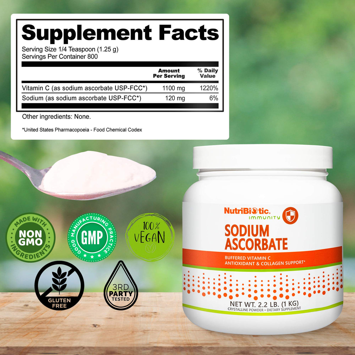 NutriBiotic Poudre de Vitamine C Tamponnée 1102g avec cuillère doseuse