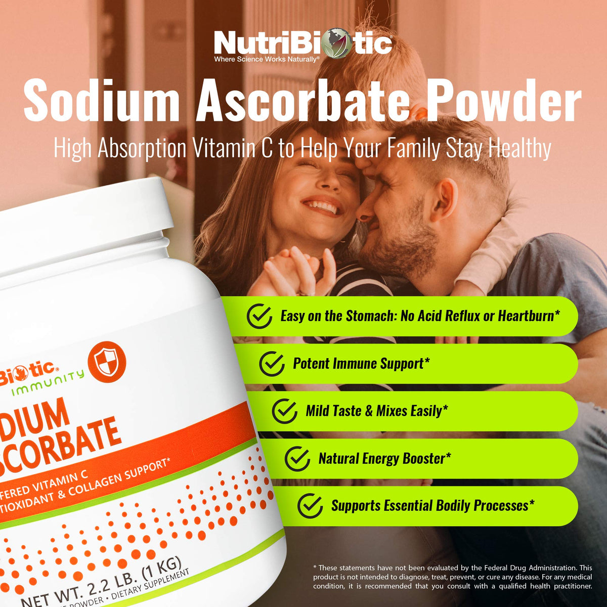 NutriBiotic Poudre de Vitamine C Tamponnée 1102g en utilisation dans un smoothie