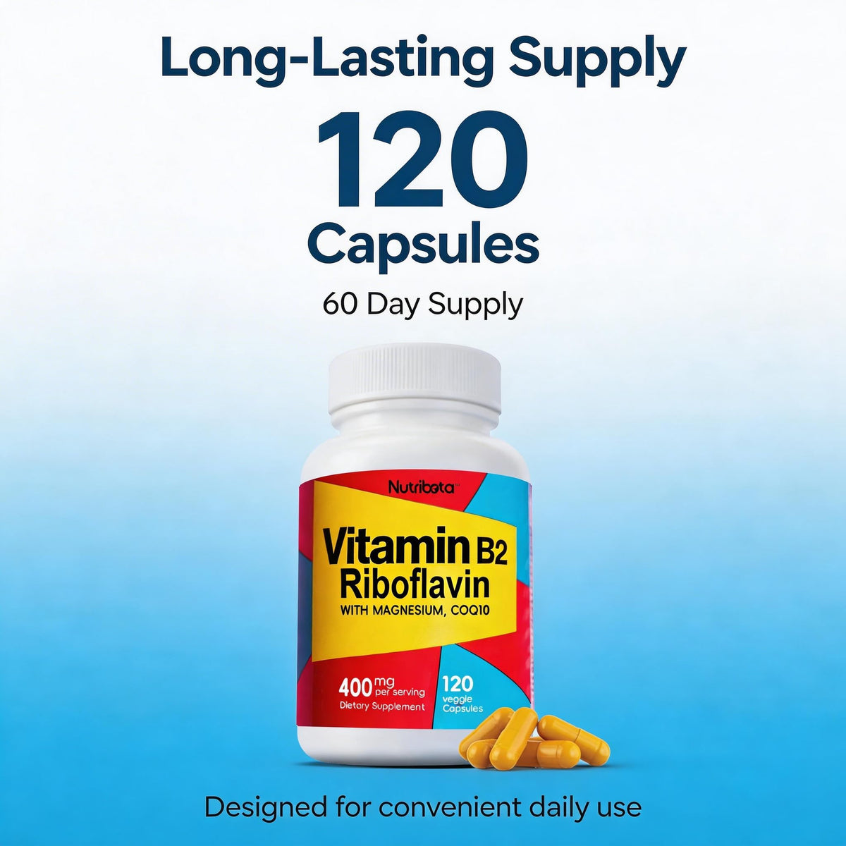 Nutribota B2 Riboflavine 400mg prise quotidienne avec un verre d'eau