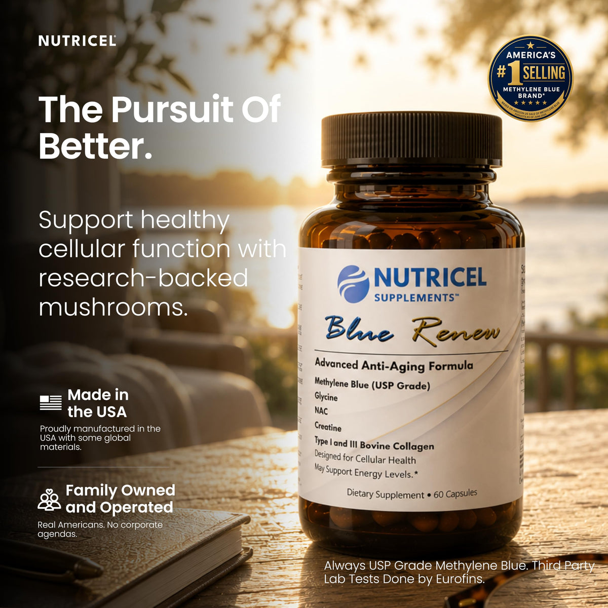Nutricel Supplements Methylene Blue Capsules 7mg bottle side view