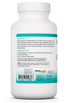 NutriCology OcuDyne II avec ingrédients principaux sur une table