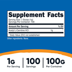 Nutricost Acétyl L-Carnitine 100 g emballage