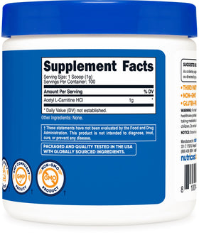Nutricost Acétyl L-Carnitine 100 g vue arrière