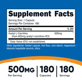 Nutricost Acétyl L-Carnitine 500mg capsule de près