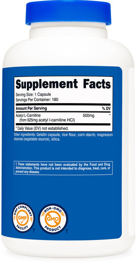 Nutricost Acétyl L-Carnitine 500mg capsules sur une table