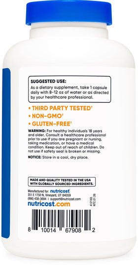 Nutricost Acétyl L-Carnitine 500mg étiquette de produit