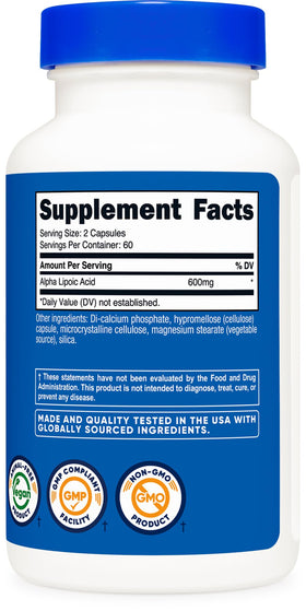 Nutricost Acide Alpha-Lipoïque 600mg - composition et labels de qualité