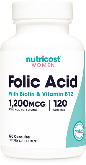 Nutricost Acide Folique 1200 mcg 120 gélules devant