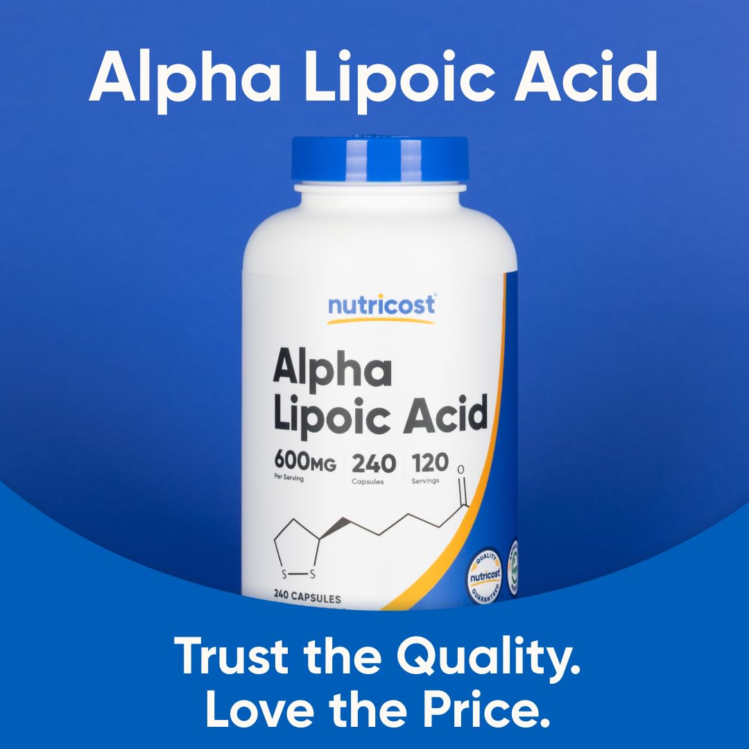 Nutricost Acide Lipoïque 240 capsules sur un plan de travail