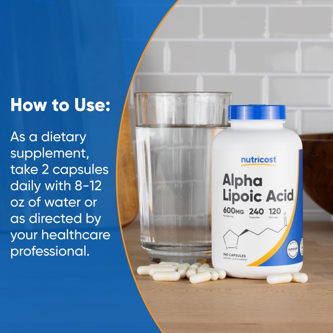 Nutricost Acide Lipoïque capsules dans un verre d'eau