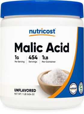 Nutricost Acide Malique Poudre 454G vue avant avec étiquette