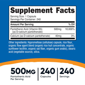 Nutricost Acide Pantothénique 500mg capsules en gros plan