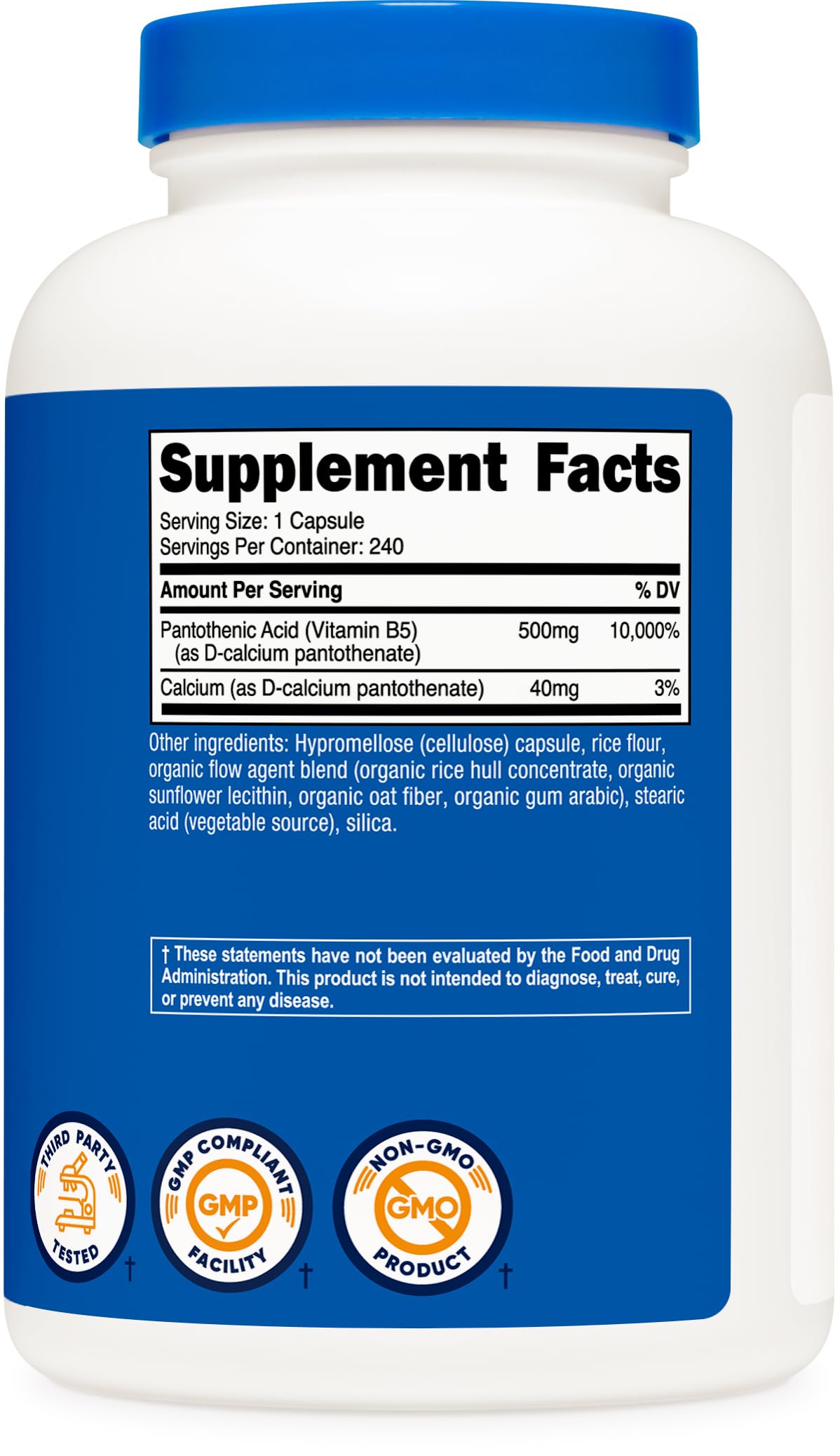 Nutricost Acide Pantothénique 500mg espace de vie avec capsules