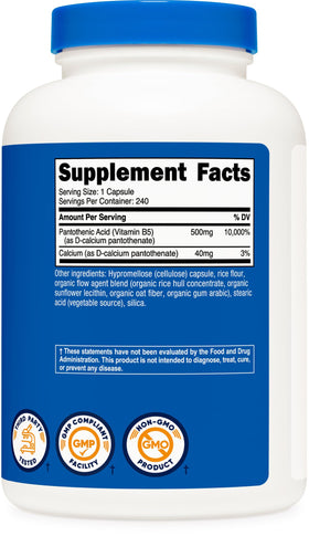 Nutricost Acide Pantothénique 500mg espace de vie avec capsules