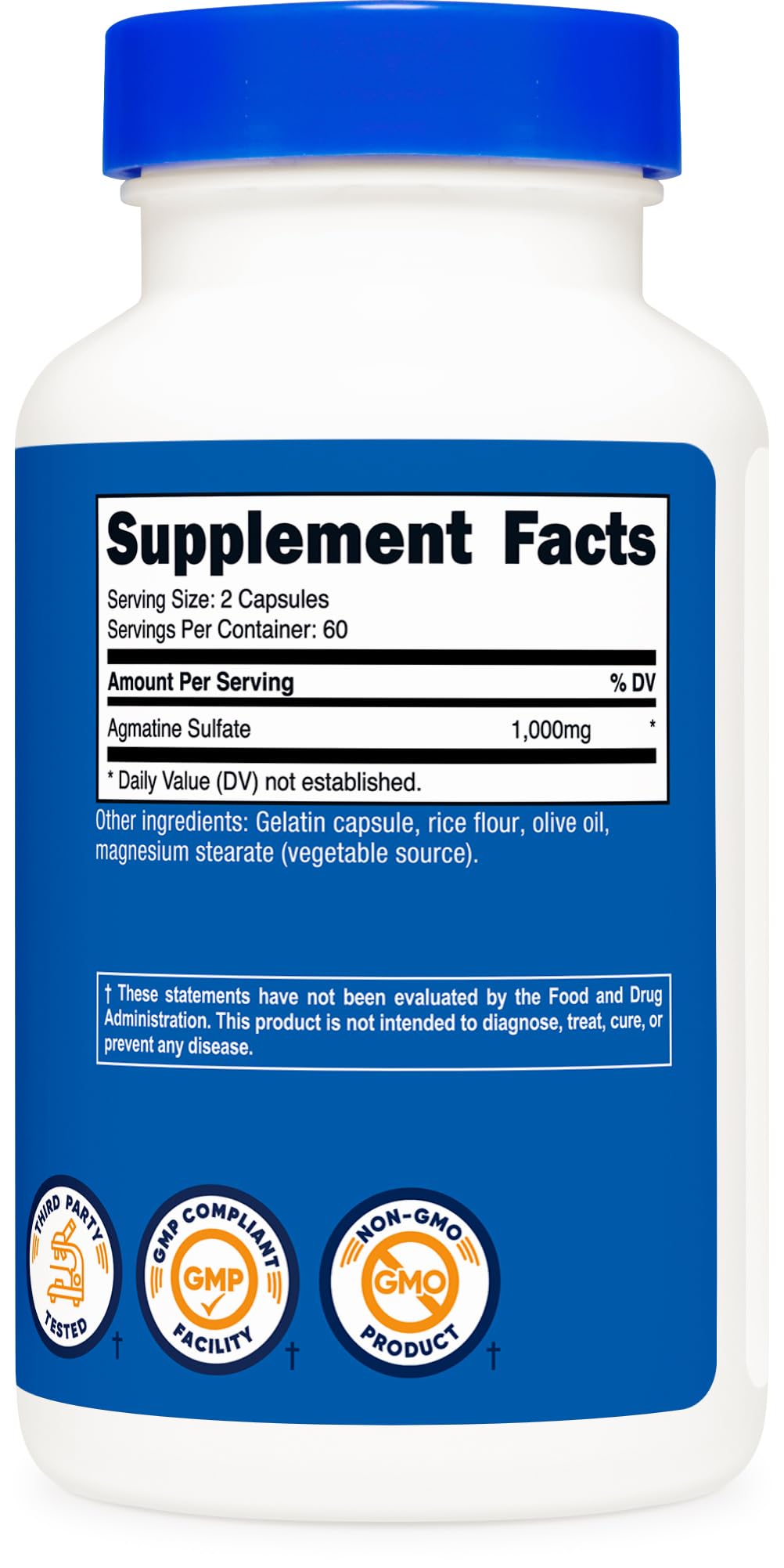 Nutricost Agmatine Sulfate 1000mg près d'une bouteille d'eau