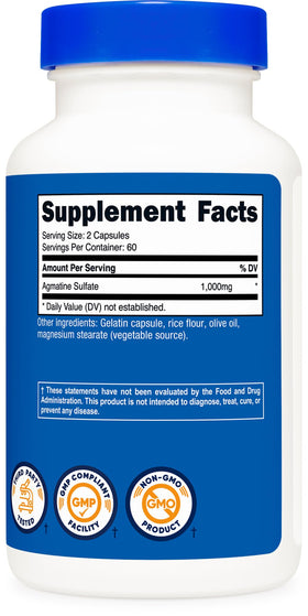 Nutricost Agmatine Sulfate 1000mg près d'une bouteille d'eau