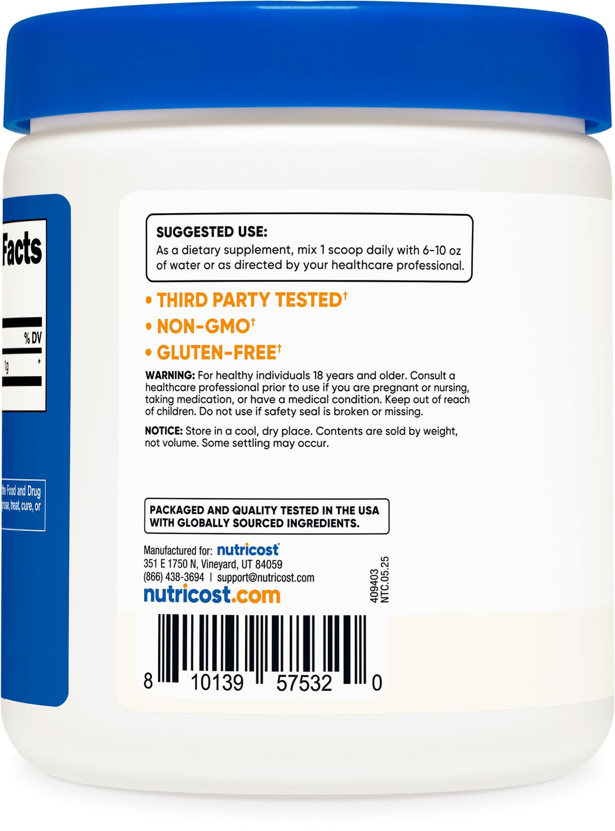 Nutricost Agmatine Sulfate Poudre 250g étiquette
