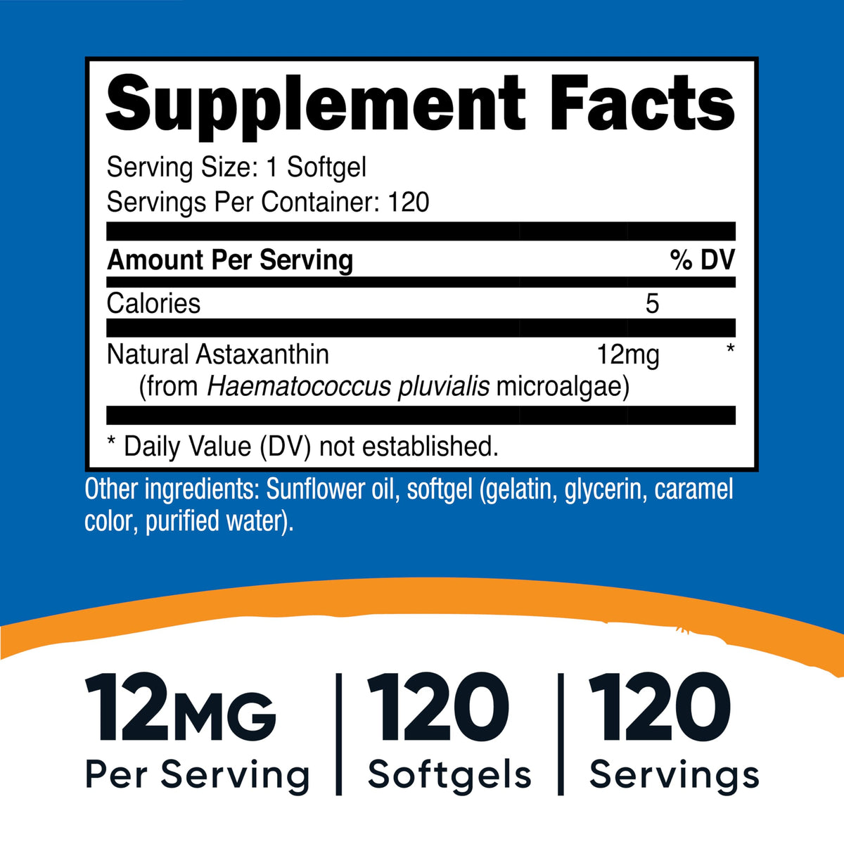 Nutricost Astaxanthin 120 gélules souples avec étiquette détaillée