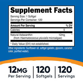 Nutricost Astaxanthin 120 gélules souples avec étiquette détaillée