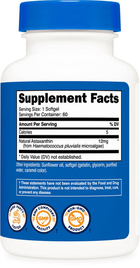 Nutricost Astaxanthin 12mg gélules avec des ingrédients naturels