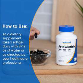 Nutricost Astaxanthin 12mg sur une table en bois