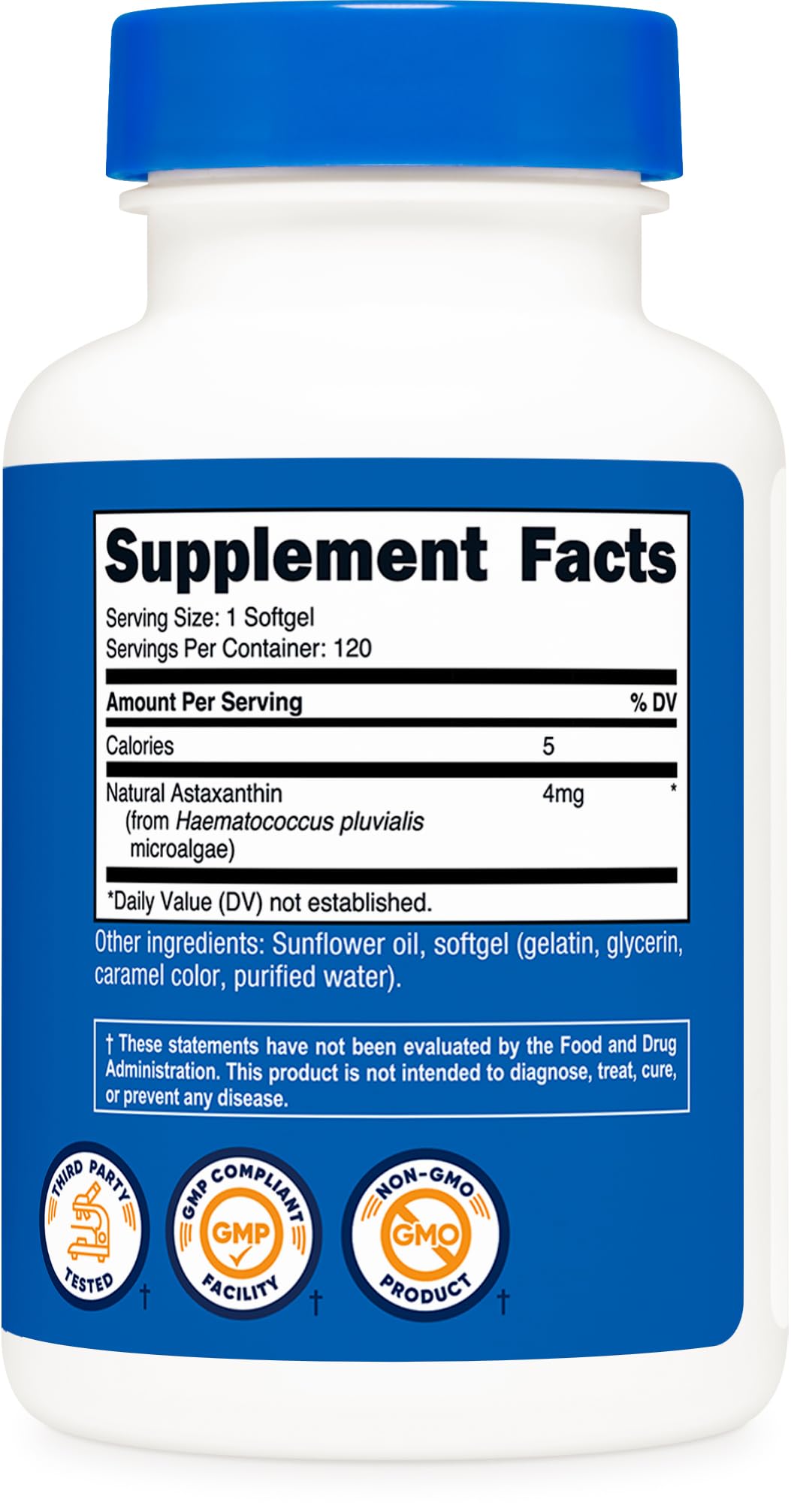 Nutricost Astaxanthin 4mg bouteille avec gélules molles à côté