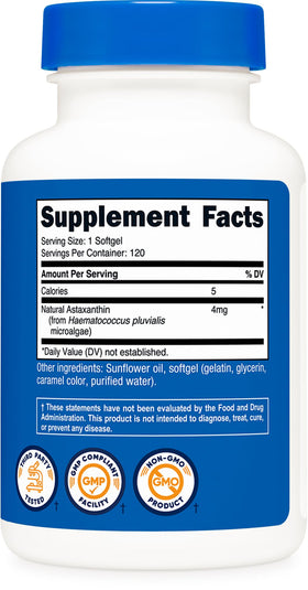 Nutricost Astaxanthin 4mg bouteille avec gélules molles à côté
