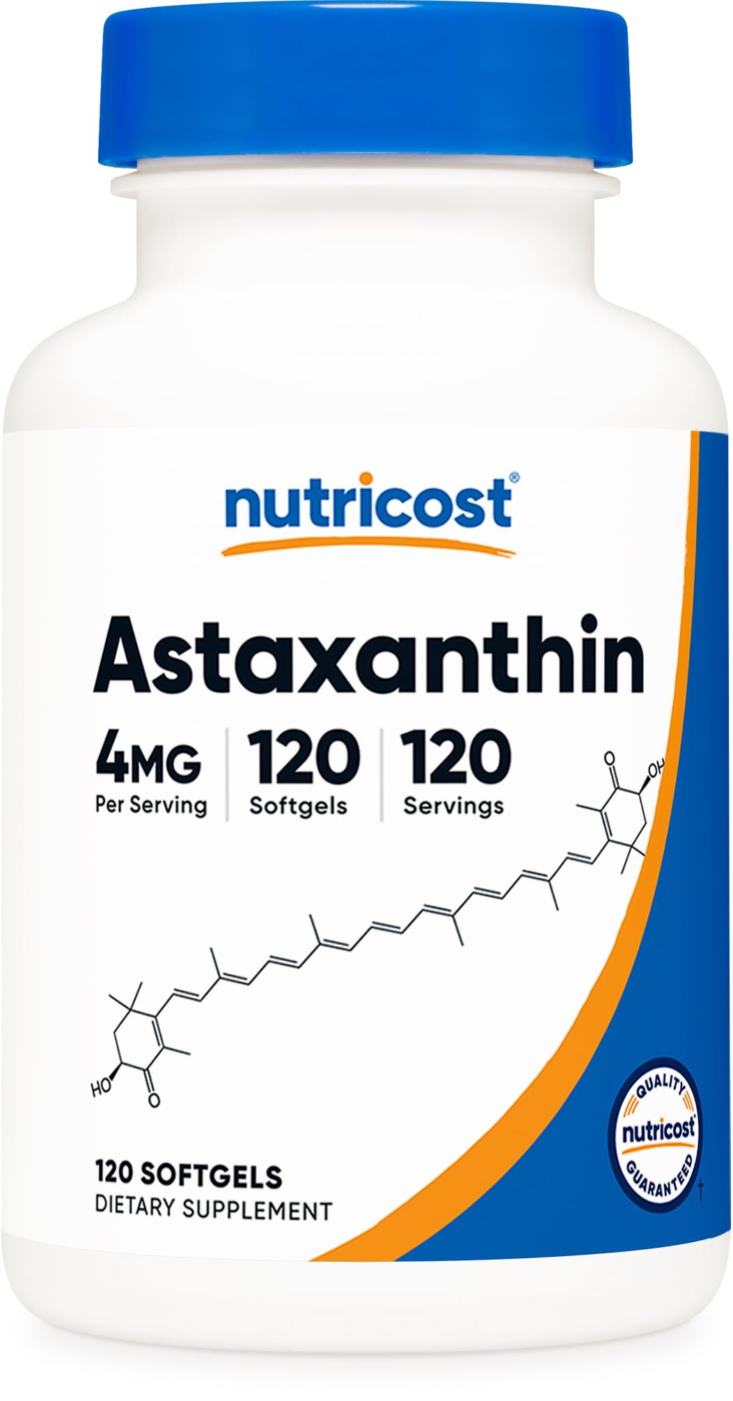 Nutricost Astaxanthin 4mg bouteille de 120 gélules molles vue de face