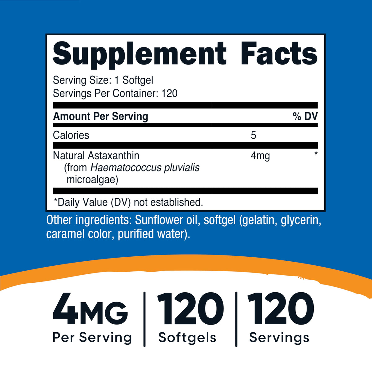 Nutricost Astaxanthin 4mg gélules molles sur fond blanc