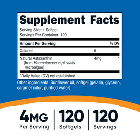 Nutricost Astaxanthin 4mg gélules molles sur fond blanc