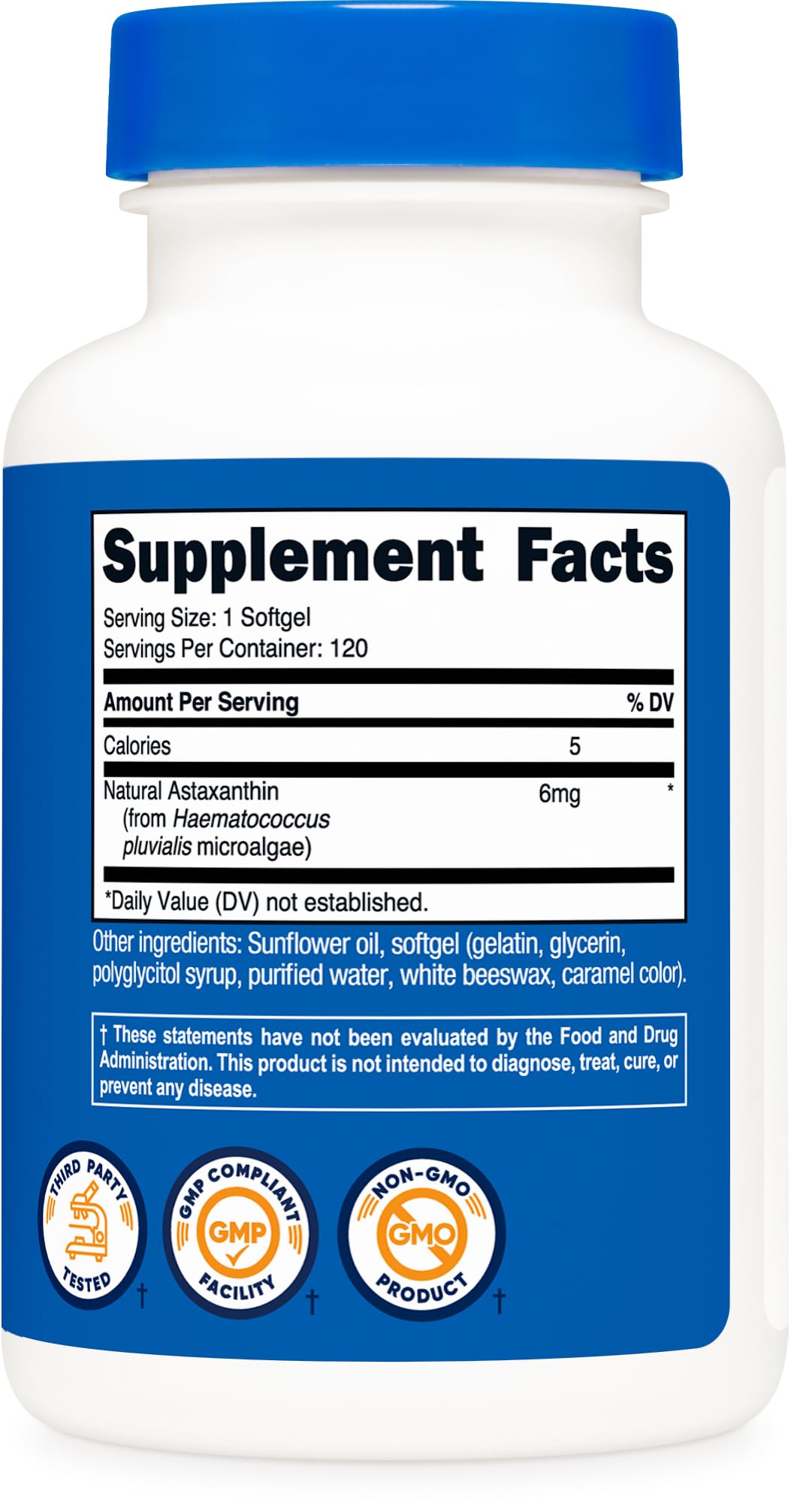 Nutricost Astaxanthin 6mg flacon ouvert avec gélules visibles